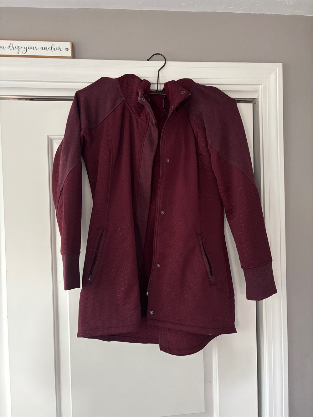The North Face Burgundy Hooded Long Jacket - M